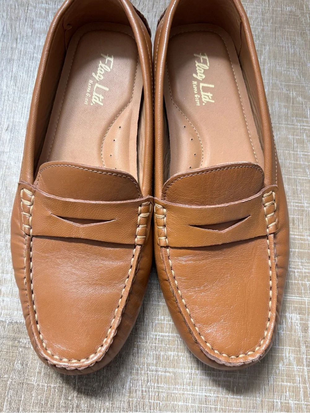 Flag LTD Morgan Leather Penny Loafers Cognac Brown Tan Slip On Shoes Women’s 6.5